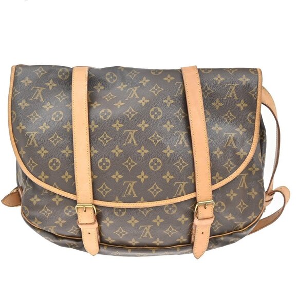 LOUIS VUITTON Logo Saumur 43 Shoulder Bag Monogram Leather Brown - Picture 1 of 16
